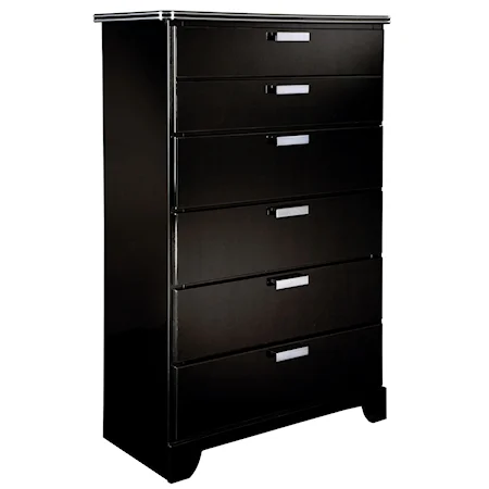 Tall Sheen Black Chest with 5 Drawers